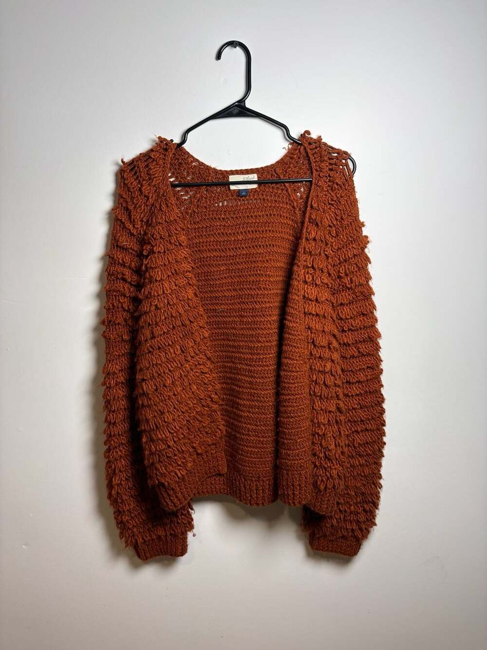 Universal Thread Rust‎ Orange Shaggy Crochet Open-Front Cardigan